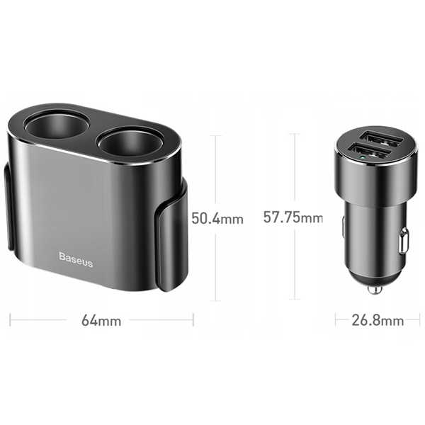 BASEUS High Efficiency Auto-Ladegerät – 2x USB + 2x Zigarettenanzünderbuchse, 80W