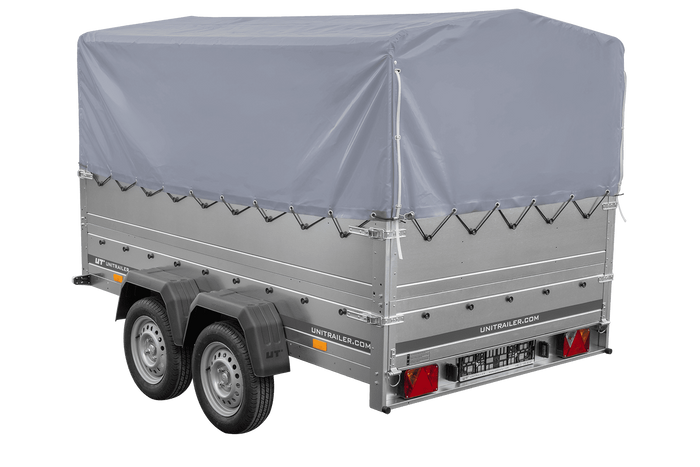 Leichter Anhänger 264x150 UNITRAILER GARDEN 265/2 KIPP mit BIS-Seitenwänden, H-800-Rahmen und grauer Plane