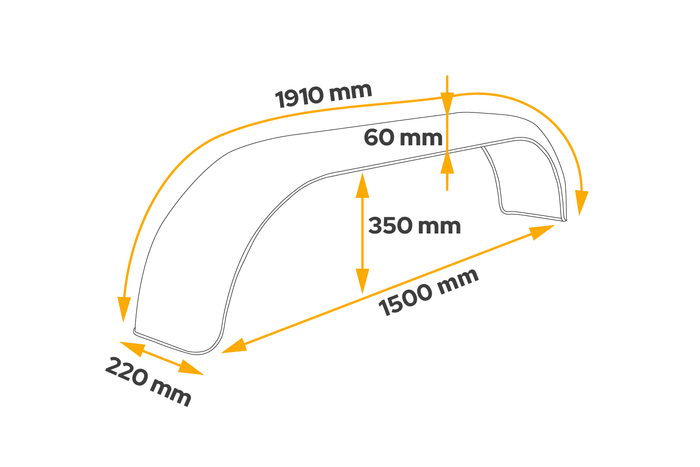 Tandem-Kotflügel für Anhänger 13-14" DOMAR D29250 flacher Radlauf 1500/220mm