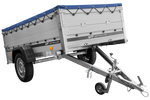 Einachsanhänger mit Aluminiumseitenwänden 230x125 Unitrailer Garden 230 KIPP ALU mit BIS-Seitenwänden, H-0-Rahmen und blauer Plane