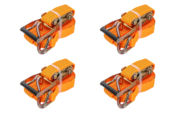 Satz aus vier UNITRAILER 8m/50mm/5t orangefarbenen Transportgurten mit Spanner