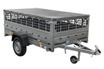 PKW-Ahänger 230x125 UNITRAILER GARDEN 230 KIPP mit Gitteraufsatz und grauer Plane