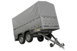 2-Achs Pkw-Anhänger UNITRAILER GARDEN TRAILER 264/2 KIPP mit Stützrad, Bordwandaufsatz, H-800 Rahmen und grauer Plane