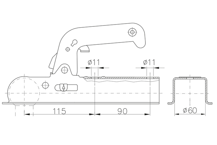 CHOOYO JD.00.53.009 Kugelkupplung für 800-kg-Anhänger mit 60-mm-Vierkant-Zugstange