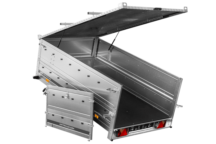 Einachsanhänger 230x125 UNITRAILER GARDEN 230 KIPP mit BIS-Seitenwänden und Aluminiumabdeckung