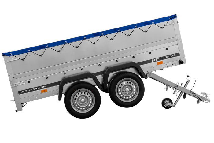 Zweiachsiger Anhänger 264x150 UNITRAILER GARDEN 265/2 KIPP mit BIS-Seitenwänden, H-0-Rahmen und blauer Plane