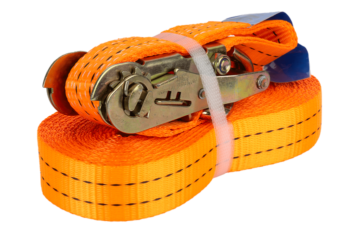 Satz aus vier UNITRAILER 10m/35mm/2t orangefarbenen Transportgurten mit Spannvorrichtung