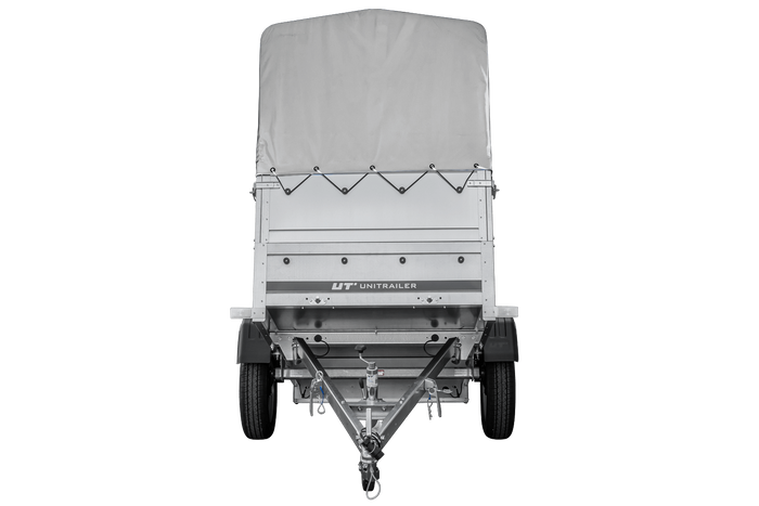Leichter Anhänger 200x106 UNITRAILER GARDEN 200 KIPP mit BIS-Seitenwänden, H-800-Rahmen und grauer Plane