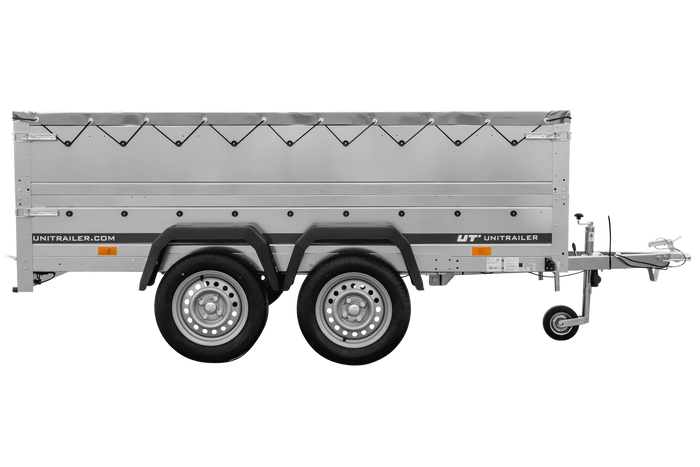 Zweiachsiger Anhänger 264x150 UNITRAILER GARDEN 265/2 KIPP mit BIS-Seitenwänden, H-0-Rahmen und grauer Plane