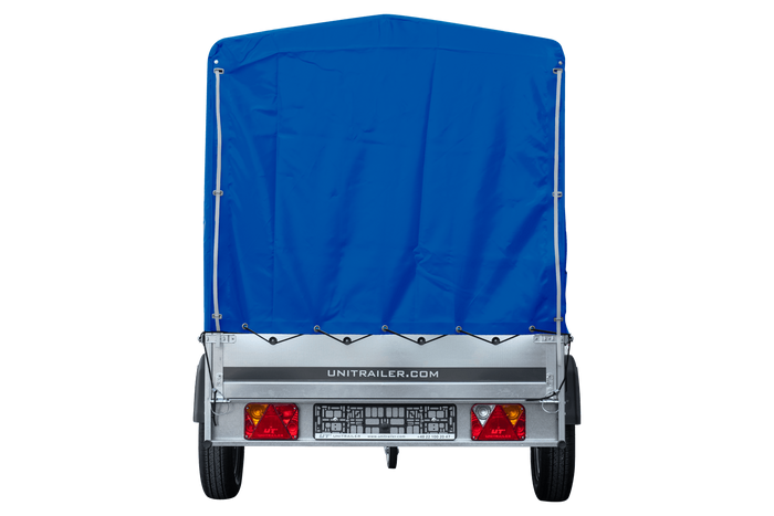 Autotransportanhänger 264x125 UNITRAILER GARDEN 264 KIPP mit H-1100 Rahmen und blauer Plane