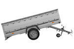 Einachsanhänger mit Aluminiumseitenwänden 264x150 Unitrailer Garden 265 KIPP ALU mit BIS-Seitenwänden, H-0-Rahmen und grauer Plane