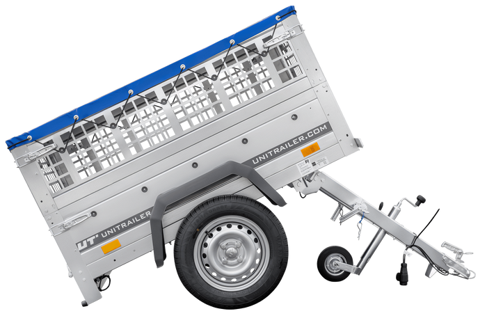 Kompakter Anhänger Garden Trailer 150 KIPP 150x106 cm 750 kg mit Laubgitteraufsatz