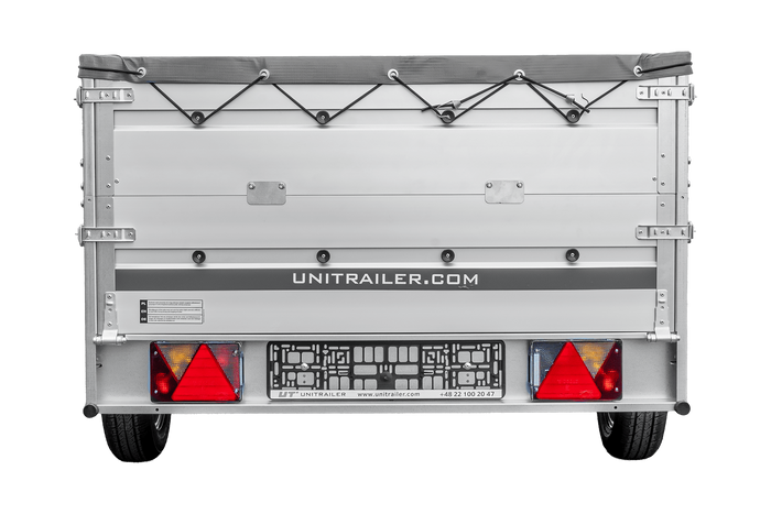 Einachsanhänger mit Aluminiumseitenwänden 264x125 Unitrailer Garden 264 KIPP ALU mit BIS-Seitenwänden, H-0-Rahmen und grauer Plane