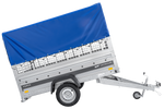 Einachsanhänger 230x125 UNITRAILER FORCE 230 KIPP mit Gitterseitenwänden, H-0-Rahmen und blauer Plane