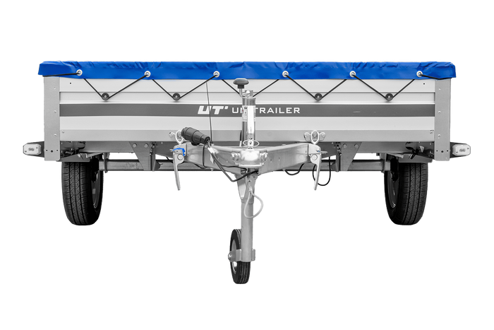 Autotransportanhänger mit Aluminiumseitenwänden 264x150 Unitrailer Garden 265 KIPP ALU mit H-0-Rahmen und blauer Plane