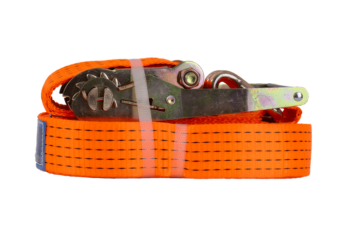 Satz aus vier UNITRAILER 15m/50mm/5t orangefarbenen Transportgurten mit Spannvorrichtung