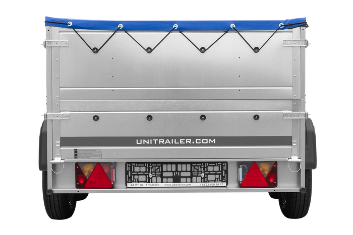 GARDEN TRAILER 264/2 KIPP Zweiachsanhänger mit Stützrad, Planenträgern, zus. Bordwänden und blauer Flachplane
