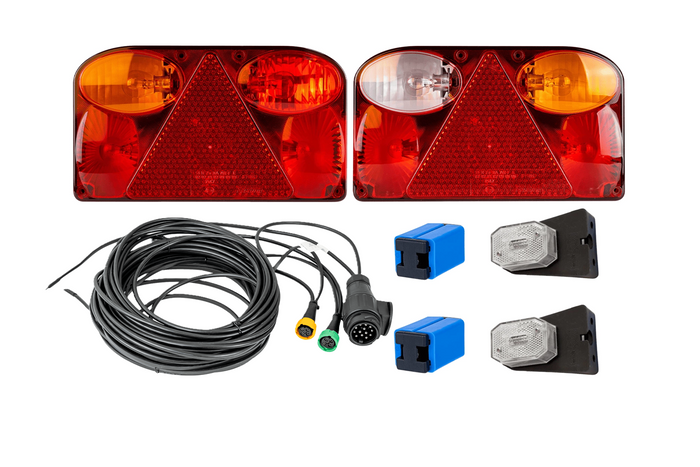 Rückleuchtenset: FRISTOM FT-088 Rückleuchten + ASPÖCK FLEXIPOINT I Umrissleuchten + MANTES 7m 13-PIN Kabelbaum
