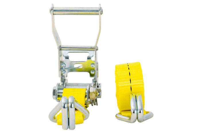 Satz mit vier UNITRAILER-Transportgurten mit Spannvorrichtung, 4 m/25 mm/1 t, gelb