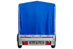Autotransportanhänger mit Aluminiumwänden 230x125 Unitrailer Garden 230 KIPP ALU mit H1100-Rahmen und blauer Plane