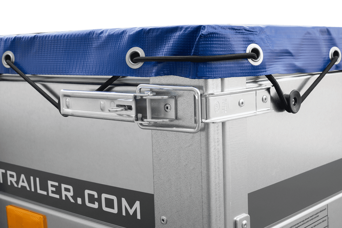 Gartenanhänger 200 Kipp mit Stützrad und blauer Plane