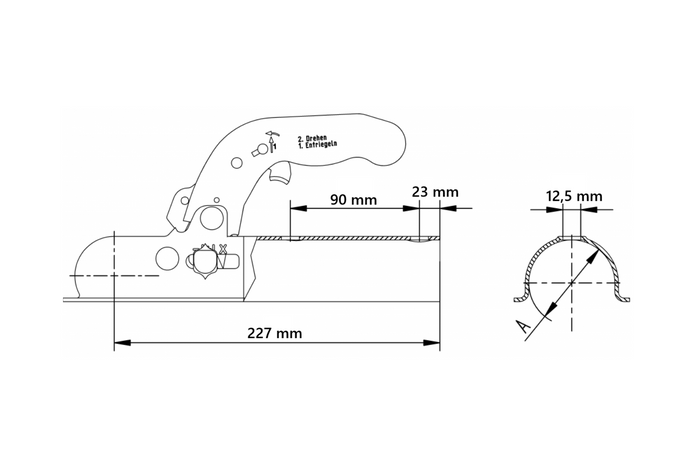 KNOTT K7.5-D Kugelkupplung für einen 750 kg Anhänger mit 60 mm Rohrzugstange