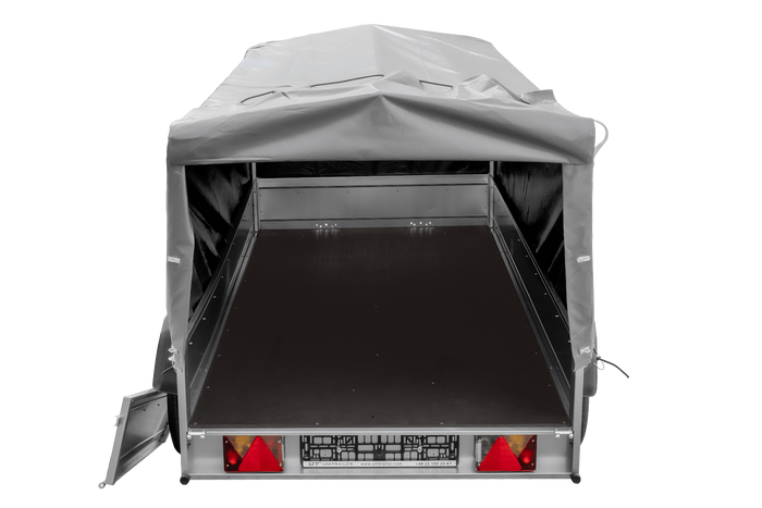 UNITRAILER GARDEN TRAILER ANHÄNGER 264/2 KIPP MIT STÜTZRAD, SPRIEGEL UND GRAUER PLANE