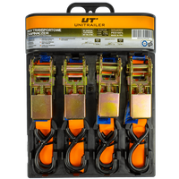 Satz aus vier UNITRAILER 4m/25mm/0,68t orangefarbenen Transportgurten mit Spannvorrichtung