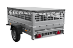 Einachsanhänger 200x125 UNITRAILER GARDEN 201 KIPP mit Gitterseitenwänden und grauer Abdeckung