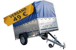 PKW-Anhänger 230x125 UNITRAILER GARDEN 230 KIPP mit Zusätzbordwänden und blauer Hochplane