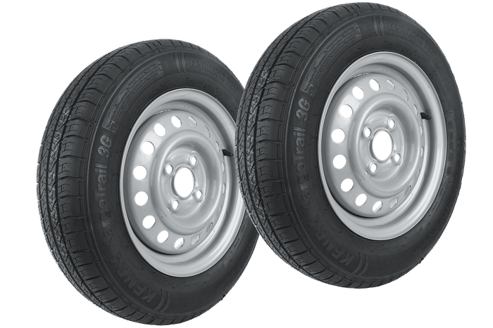 Satz von zwei Rädern für Anhänger UNITRAILER / TEMARED / BRENDERUP / STEMA / BÖCKMANN REIFEN KENDA 145/80 R13 78N STARCO FELGEN 4Jx13"H2 4x100 ET:30