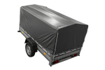 Einachsanhänger mit Aluminiumseitenwänden 230x125 Unitrailer Garden 230 KIPP ALU mit H-800 Rahmen und grauer Plane