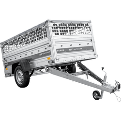 Leichter Anhänger auf Federn 230x125 UNITRAILER FORCE 230/R KIPP mit Gitterwänden, H-0-Rahmen und grauer Plane
