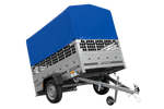 PKW-Anhänger 200x125 UNITRAILER GARDEN 201 KIPP mit Gitteraufsatz und blauer Hochplane