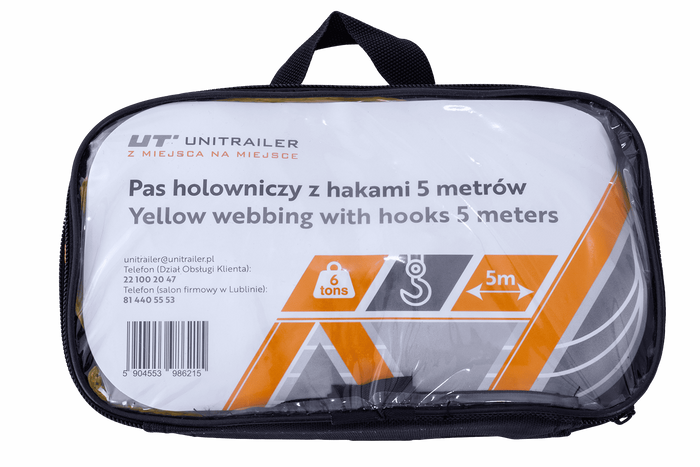 Abschleppseil mit Haken UNITRAILER Abschleppgurt 5m/50mm/6t gelb