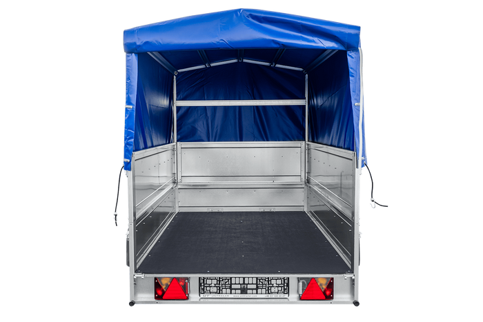 PKW-Anhänger 230x125 UNITRAILER GARDEN 230 KIPP mit Zusätzbordwänden und blauer Hochplane