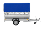 Autotransportanhänger auf Federn 230x125 UNITRAILER FORCE 230/R KIPP mit Gitterwänden, H-800 Rahmen und blauer Plane