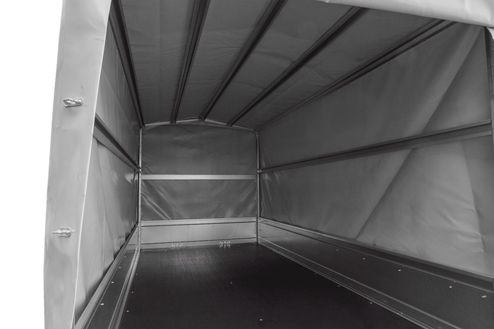 Der Anhänger Garden Trailer 264/2 KIPP MIT STÜTZRAD, H-1100-HOCHSPRIEGEL UND GRAUER PLANE