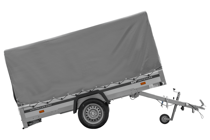Autoanhänger mit Aluminiumseitenwänden 264x125 Unitrailer Garden 264 KIPP ALU mit H-1100 Rahmen und grauer Plane