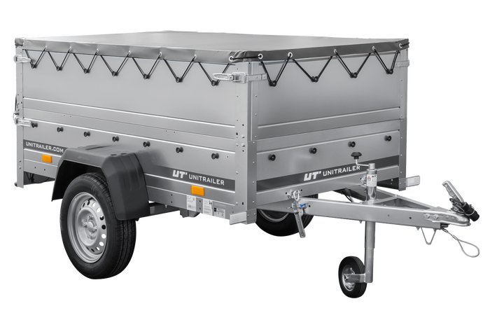 Einachsanhänger 200x106 UNITRAILER GARDEN 200 KIPP mit BIS-Seitenwänden, H-0-Rahmen und grauer Plane