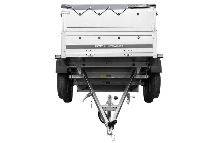 GARTENANHÄNGER 264/2 KIPP Zweiachs-Anhänger mit Stützrad, H-0-Rahmen, zusätzlichen Bordwänden und grauer Plane