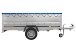 Großer Anhänger 750 kg GARDEN TRAILER 264 KIPP mit Bordwandaufsatz [zusätzliche 40 cm], Stützrad und blauer Flachplane