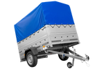 Einachsanhänger 200x125 UNITRAILER GARDEN 201 KIPP mit BIS-Seitenwänden, H-800-Rahmen und blauer Plane