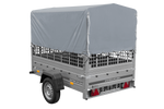 PKW-Anhänger 200x125 UNITRAILER GARDEN 201 KIPP mit Gitteraufsatz und grauer Hochplane
