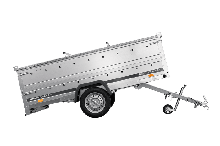 Einachsiger Anhänger auf Blattfedern 264x125 UNITRAILER GARDEN 264/R KIPP mit BIS-Seitenwänden und Aluminiumabdeckung
