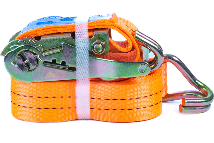 Satz aus vier UNITRAILER 4m/35mm/2t orangefarbenen Transportgurten mit Spannvorrichtung