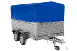 Leichter Anhänger 264x150 UNITRAILER GARDEN 265/2 KIPP mit BIS-Seitenwänden, H-800-Rahmen und blauer Plane