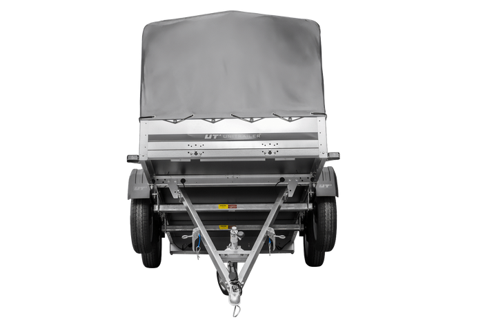 UNITRAILER GARDEN TRAILER ANHÄNGER 264/2 KIPP MIT STÜTZRAD, SPRIEGEL UND GRAUER PLANE