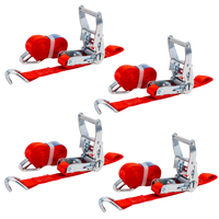 Satz aus vier roten UNITRAILER 3m/25mm/1t Transportgurten mit Spannvorrichtung
