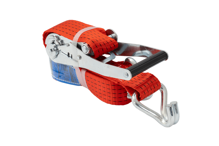 Satz aus vier roten UNITRAILER 4m/50mm/5t Transportgurten mit Spannvorrichtung